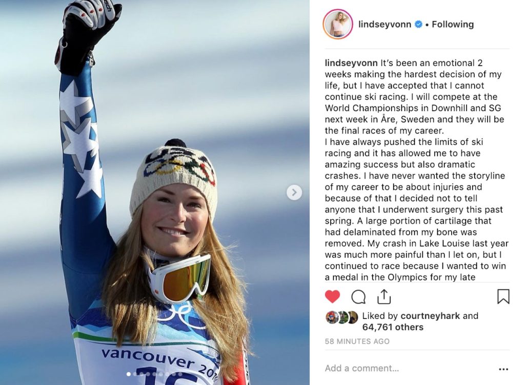 Vail's Lindsey Vonn Announces Retirement After Worlds